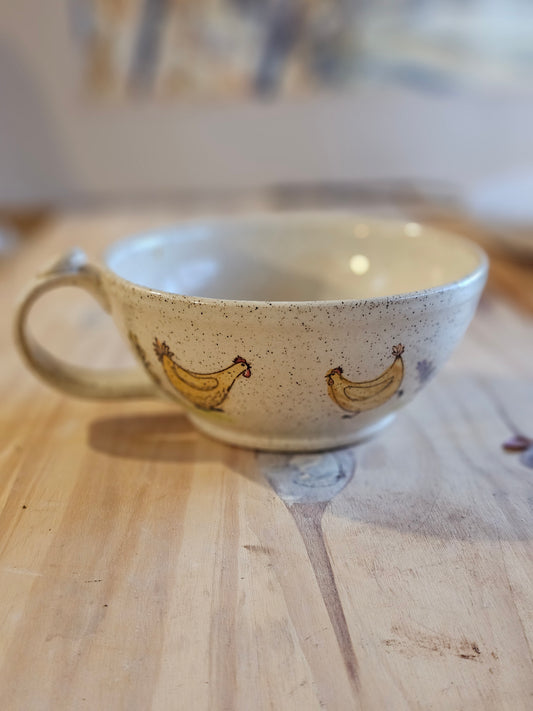 Soup Bowl with Hand painted Hens - 16 ounces