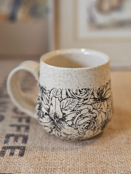 Black and White Peony Mug