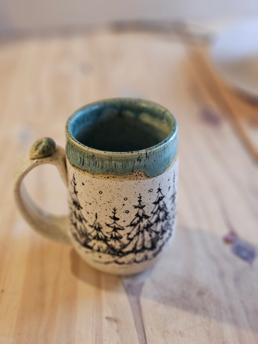Frosted Forest with Cabin Mug - Green
