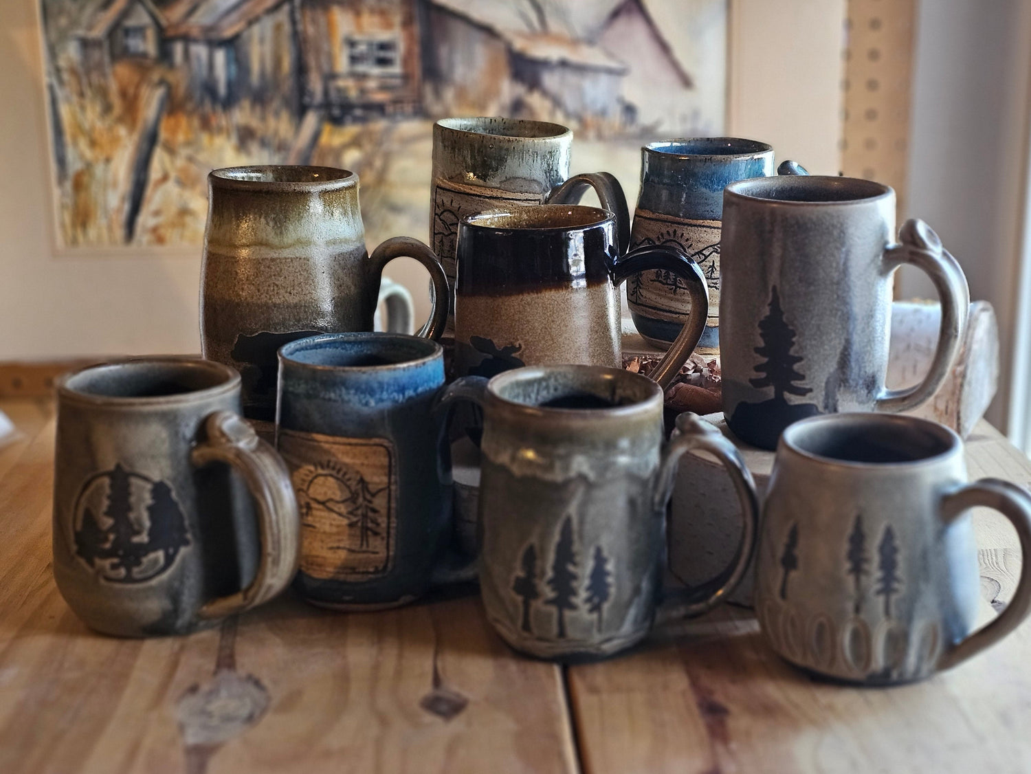 variety of Pacific Northwest themed mugs