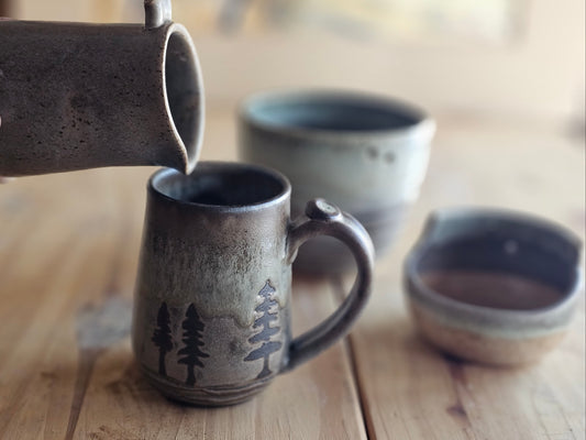 Rustic Tree Mug - Gray & Green Glaze