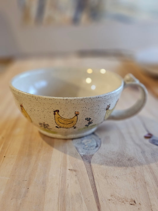 Soup Bowl with Hand painted Hens  - 16 ounces