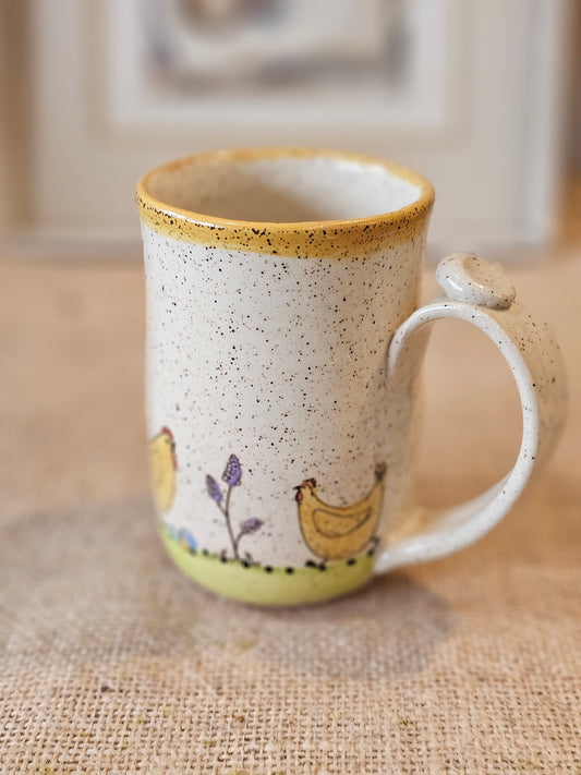 Handpainted Chicken Mug - 14 oz                                    Hen 2002