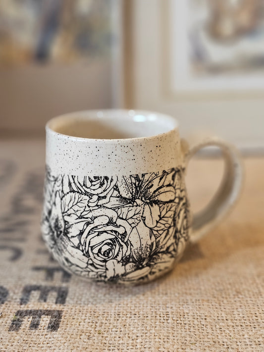 Black and White Peony Mug